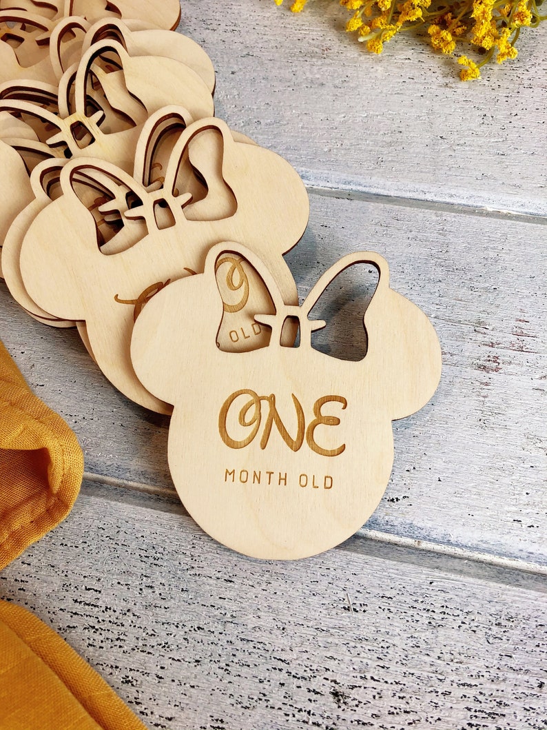 Baby Monthly Photo Signs Wooden Baby Milestone Mickey Minnie Baby Monthly Milestone Baby Monthly Signs Baby Milestone Cards