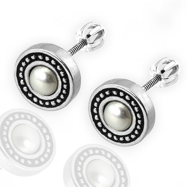 Sterling Silver Stud Pearl Earrings Fresh Water Pearls Silver Handmade Jewelry Silver Bearring Earrings Screw