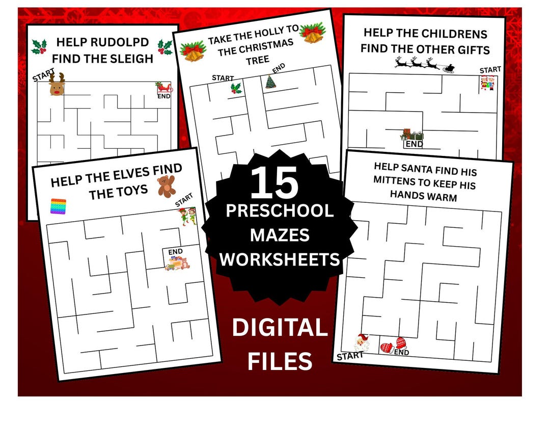 Christmas Mazes : Easy First Maze Activity (PDF Digital Files) - Etsy