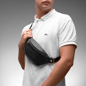 Black Leather Men Bum Bag / Bum Bag for Men / Festival Leather Hip Pack / Black Fanny Pack for Man / Leather Waist Bag / Men&#39;s Bag