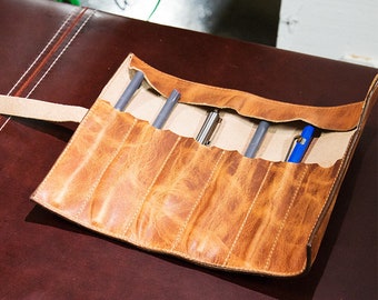 Personalized Leather Pen Roll: Milwaukee Natural Leather, Handcrafted in USA