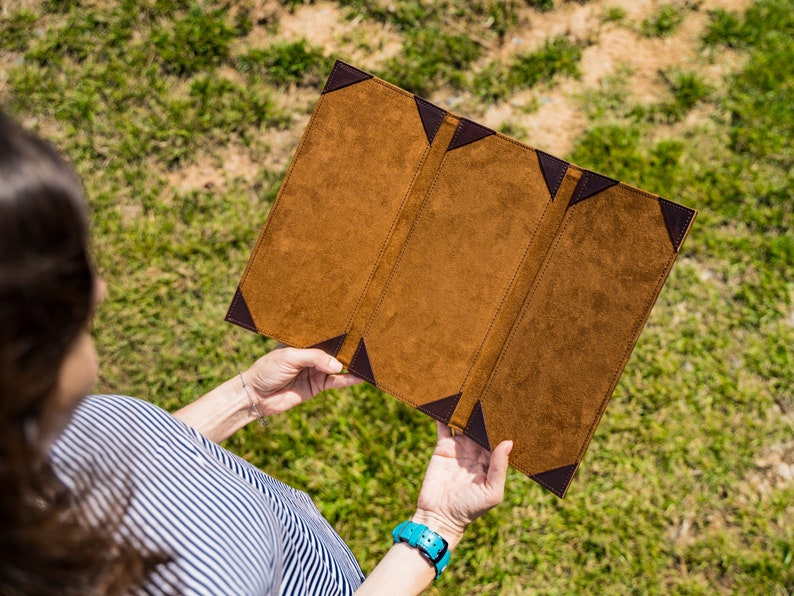 Restaurant Trifold Leather Menu / Menu Folder Design / Custom Cafe Bar Menu Book / Engraved Menu Cover / Guest Book / Hardcover Menu image 1