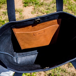 Bag , Tote bag , Leather Tote Bag , Olive Leather Tote Bag , Shopper bag , School Bag , Black Bag image 6