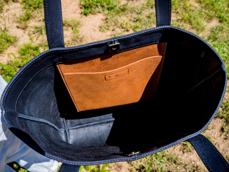 Bag , Tote bag , Leather Tote Bag , Olive Leather Tote Bag , Shopper bag , School Bag , Black Bag image 6