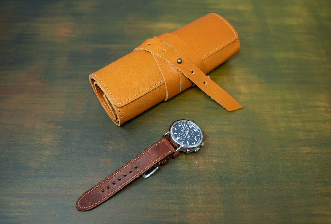 Milwaukee Natural Leather Watch Roll Case Personalized, Groomsmen Gift