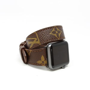 Double Wrap Classic LV Logo Apple Watch Band - Brown