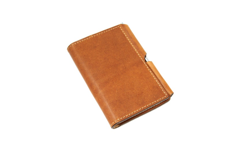 Natural Leather Journal Wallet / Wallet with a Pen / Mini Leather Wallet / XSmall Volant Journal Wallet / Custom Wallet with ID Holder image 5