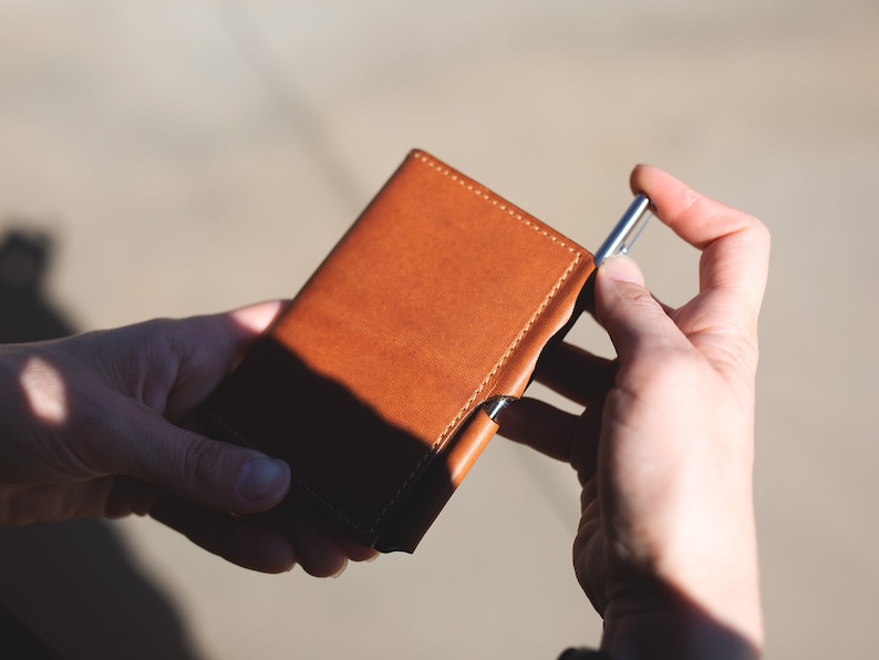 Natural Leather Journal Wallet / Wallet with a Pen / Mini Leather Wallet / XSmall Volant Journal Wallet / Custom Wallet with ID Holder image 8