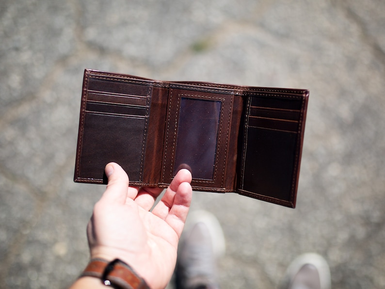 Handmade Trifold Wallet, Chestnut Wallet for Men, Personalized Gift, Leather Wallet, Milwaukee full grain Leather Wallet with Card Slots image 1