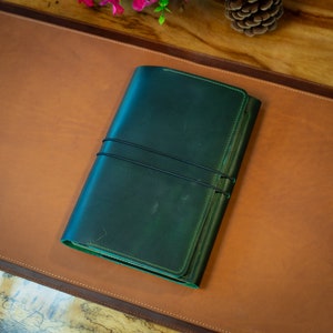 Custom Leather Journal Cover, Leather Padfolio Pro Green, Premium Leather Notebook Cover, Personalized Leather Journal Case, Notebook Cover