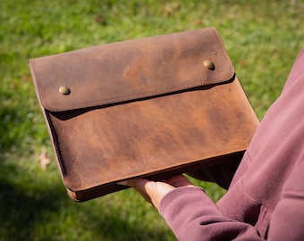 Handmade Leather Document Folder: Crazy Horse Brown leather Paper Portfolio Organizer
