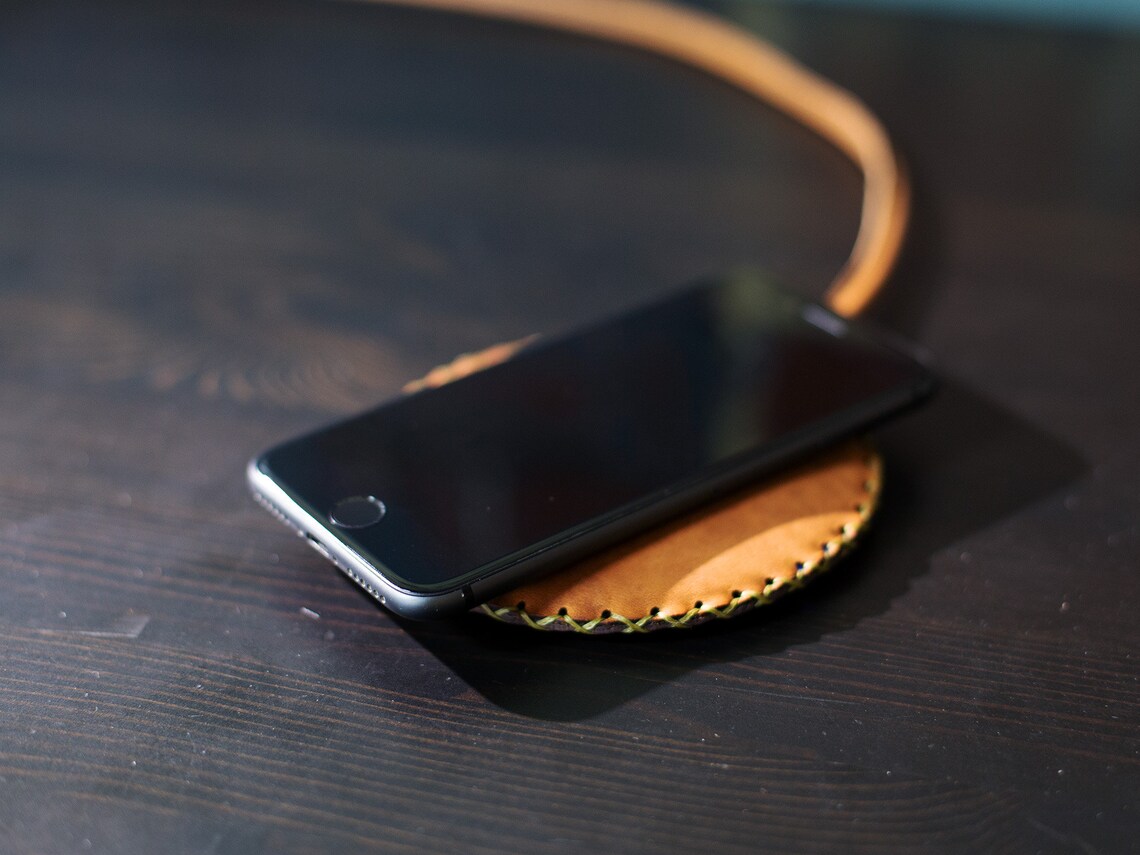 Slim Leather Wireless Charger / Leather Iphone Charging Etsy