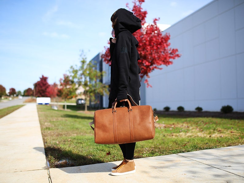 Duffel Bag, Cappuccino Leather Bag, Weekend Large Bag, Travel Bag, Milwaukee Leather, Overnight Brown Bag, Men / Women Bag, Luggage Bag image 3