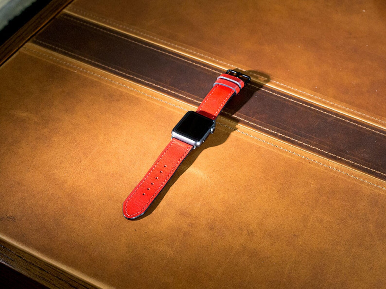 Red Leather Apple Watch Strap Fullgrain Leather Band for Etsy