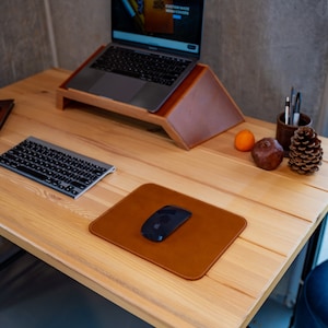 Natural Leather Mouse Pad, Rose Gold Silver Initials, Full Grain Leather Mouse Pad / Top Quality Leather Mouse Mat / Real Leather Mouse Mat