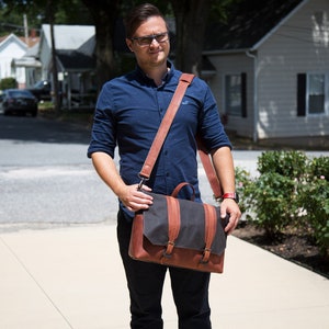 Leather Canvas Messenger Bag / Men Distressed Leather Messenger Bag / Leather Briefcase for Man / Shoulder Leather Bag for Man / LapTop Bag