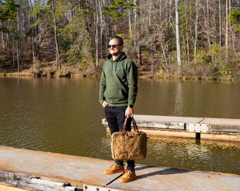 Leather and Canvas Briefcase,  Messenger Bag, Man's Business Bag, Unisex Messenger Bag, Brown Laptop Bag, Computer Bag, Christmas Men Gift