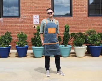 Waxed Canvas Apron, Leather Woodworking / Gardening Apron for Men, Fathers Day Gift, Mother's Day, Custom Gift for Mother, Personalized Gift