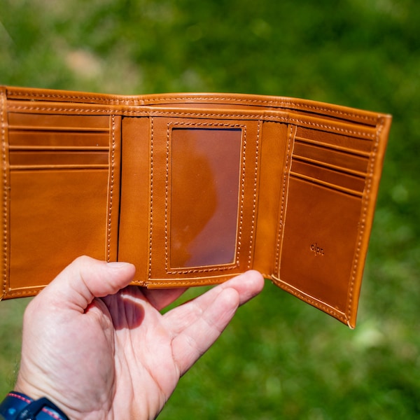 Soft Leather Trifold Wallet, Men Leather Wallet, Gorgeous Whiskey Color, Gift for Him, Handmade Personalized Wallet, Tri-Fold Wallet