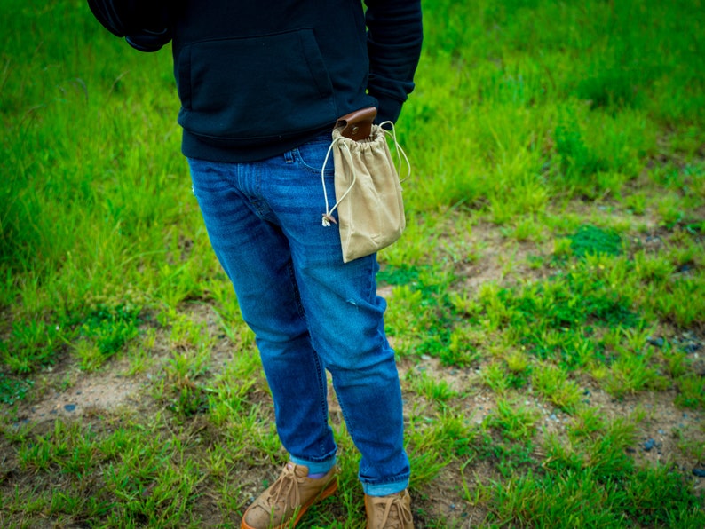 Waxed Canvas Hiking Bag, Personalized Foraging Pouch, Gathering Belt Bag, Mushroom Berry Bag, Tool Pouch, Bushcraft Golf Bag, Camping Gift image 1