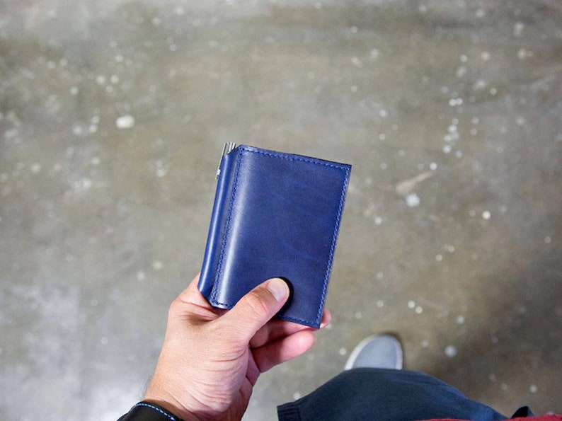 Pocket Size Notebook with a Pen, Refillable Leather Cover for Extra Small Moleskine Volant, Mini Journal Cover Personalized, 5 colors Blue