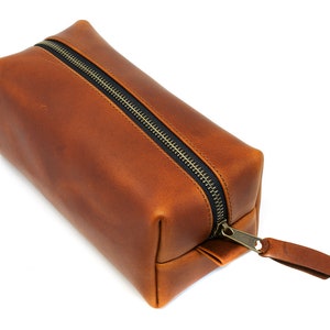 Leather Dopp Kit, Men's Tan Leather Travel Kit, Toiletry Bag, Milwaukee Leather Travel Case image 1