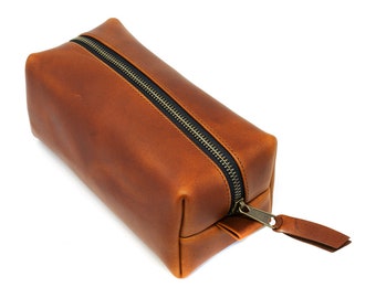 Leather Dopp Kit, Men's Tan Leather Travel Kit, Toiletry Bag, Milwaukee Leather Travel Case