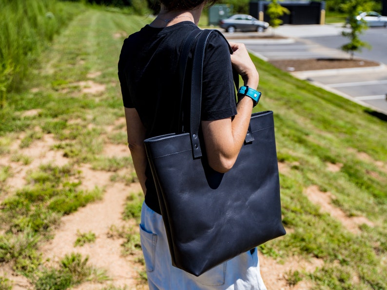 Bag , Tote bag , Leather Tote Bag , Olive Leather Tote Bag , Shopper bag , School Bag , Black Bag image 4