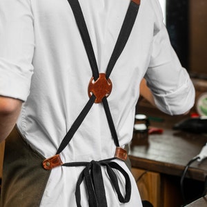 Green Waxed Barber Apron / Leather Canvas Working Apron / Milwaukee Leather Apron / Barber Apron with Leather Straps, Mother's Day, Mum Gift image 4