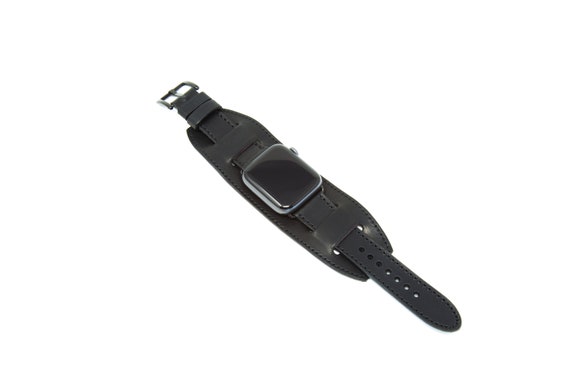 Black Leather Cuff Apple Watch Band: Milwaukee Full-grain
