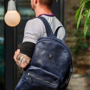 Leather Backpack Men / Women Leather Rucksack Laptop Backpack Minimalist Backpack Navy