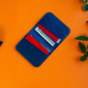 Cartera de piel para hombre, Monedero pequeño de piel, Tarjetero, Carteras de piel, Cartera pequeña azul marino, Cartera de viaje con bolsillos