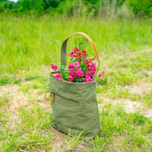 Unwaxed Canvas Tote, Green Canvas Bucket Tote Bag, Women Shoulder Bag, Great Gift Idea for Mother's Day, Custom Bag with Initials, Handbag image 5