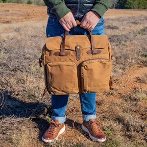 Große Aktentasche, Kamel Segeltuch und Leder Herren Tasche, Umhängetasche, Geschenk für Ihn, Laptop Tasche, Jubiläumsgeschenk, Arbeitstasche, MacBook Tasche Bild 4