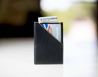 Black Leather Card Holder Wallet for Men/Women, Minimalistic Front Pocket Wallet, Thin Travel Wallet, Business Card Case, Slim Card Wallet