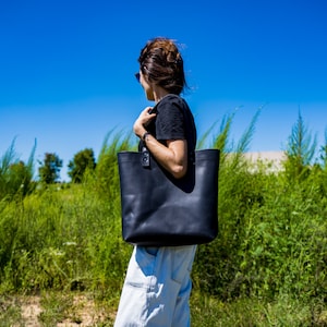 Bag , Tote bag , Leather Tote Bag , Olive Leather Tote Bag , Shopper bag , School Bag , Black Bag image 1