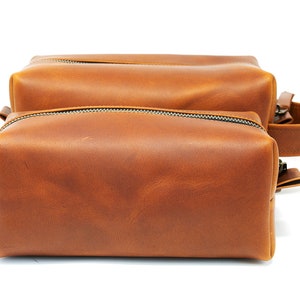 Leather Dopp Kit, Men's Tan Leather Travel Kit, Toiletry Bag, Milwaukee Leather Travel Case image 2