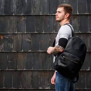 Leather Backpack Men / Women Leather Rucksack Laptop Backpack Minimalist Backpack image 5