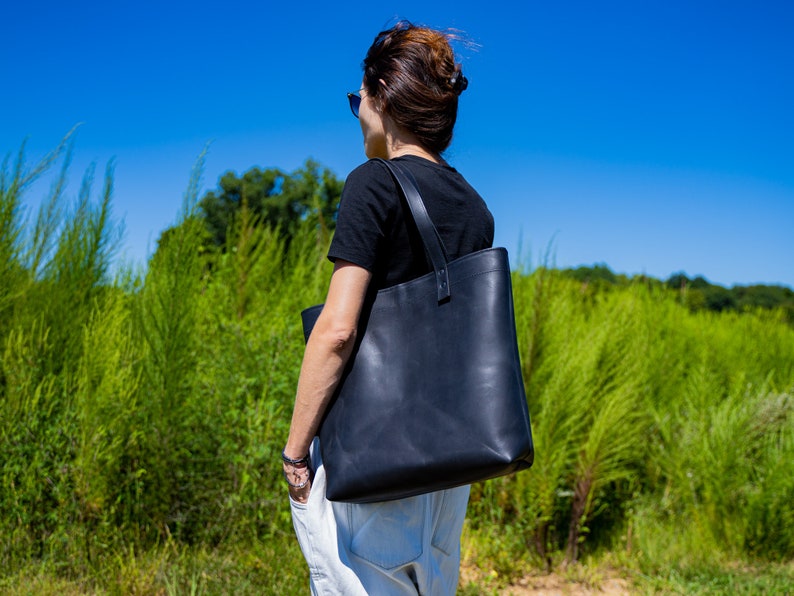 Bag , Tote bag , Leather Tote Bag , Olive Leather Tote Bag , Shopper bag , School Bag , Black Bag image 2