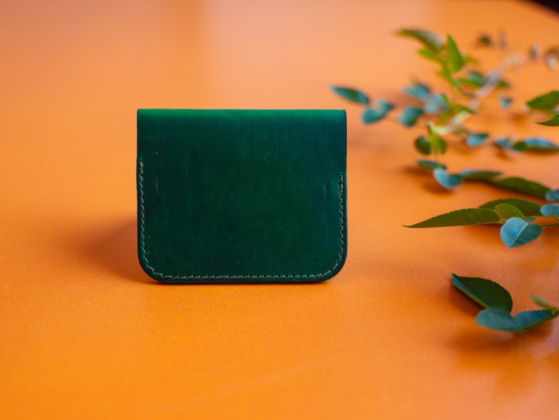 Horween Leder Waller, Grünes minimalistisches Portemonnaie, Geschenk für Sie, Kreditkartenhalter, Herren Leder Portemonnaie, geprägtes Portemonnaie Bild 2