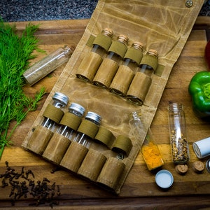 Kit de especias para bushcraft, bolsa de especias de lona de camello, bolsa de especias, soporte para condimentos, kit de especias personalizado, estuche de especias para acampar y hacer senderismo