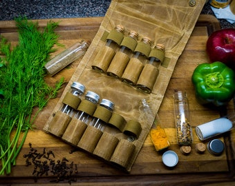 Personalized Waxed Canvas Spice Kit: Camping, Hiking, Traveling Seasoning Holder