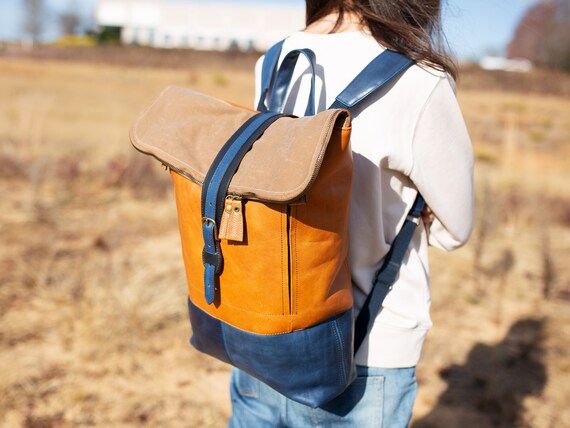 Handmade Leather Rolltop Backpack, USA Made - Etsy display picture 1