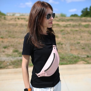 Leather Pink Bum Bag / Powder Fanny Pack / Girl&#39;s Hip Pack / Pouch Bag For Woman / Women Waist Bag / Travel Hip Pack / Festival Belt Bag
