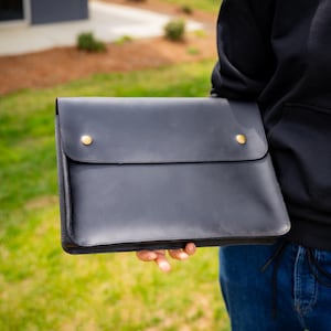 Leather Document Folder - Black, Paper case, Leather portfolio, Paper organizer, Document organizer