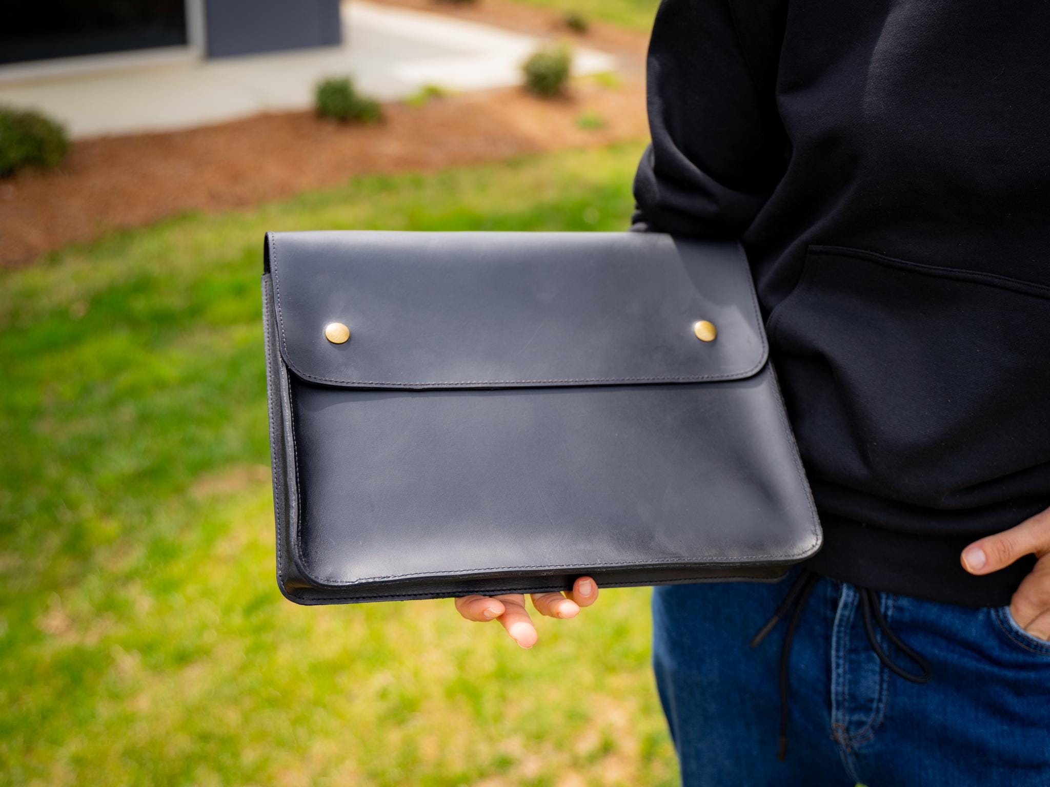 Leather Document Folder - Black, Paper case, Leather portfolio, Paper organizer, Document organizer