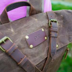 Vintage Travel Backpack, Crazy Horse Leather and Canvas Brown Backpack, Rucksack with Pockets, Backpack Men image 8