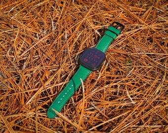 Bussgrönt italienskt läderarmband för Apple Watch: Fullnarvat, handgjort