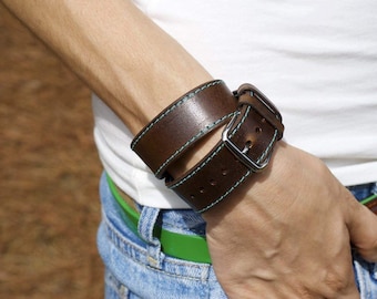 Correa de cuero color castaño con doble vuelta para Apple Watch, Milwaukee Leather