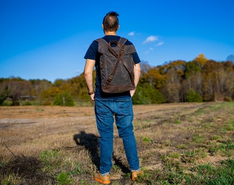 Laptop Backpack with Pockets, Travel Backpack for Men, Leather and Canvas Laptop Bag, Unisex Rucksack, Backpack for Women, Work Backpack